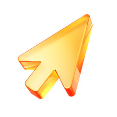 3d Orange glass Click pointer cursor arrow icon on transparent background