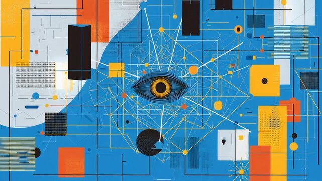 Enterprise data security and privacy architecture, stable geometric structures safeguarding data elements, editorial IT illustration