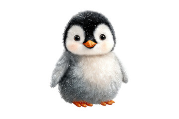 Fototapeta premium Cute fluffy penguin toy isolated on transparent background. Cute baby penguin illustration with fluffy feathers isolated on white background.
