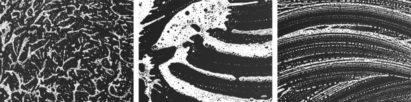 Clean soap bubble foam wash texture vector illustration overlay set with soapy water pattern, perfect for bathroom cleaning product background set shampoo packaging design concept.