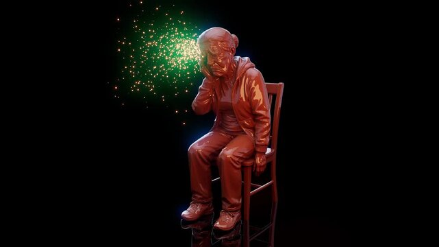 Conceptual 3D animation of an old woman suffering from a stroke