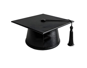 Glossy black academic cap, square top, tassel hanging, simple design