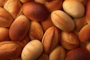 Obraz premium A stunning collection of freshly baked rolls and bread shapes. Their warm tones and textures create an inviting atmosphere. Perfect for food lovers and culinary enthusiasts. Generative AI