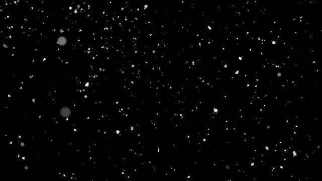 Fluffy snow falling wind motion on black backgrounds render