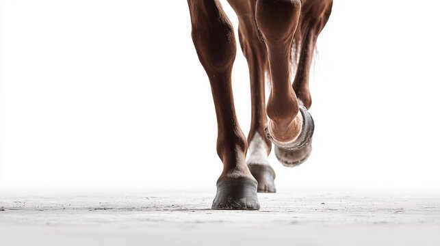 Business growth and progress symbolized by a powerful brown horse running forward with dynamic energy on a pure white background.