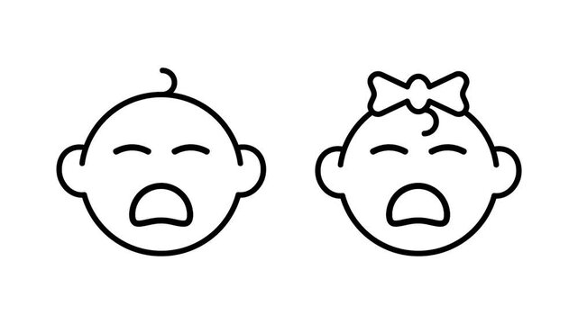 Animated crying baby white line icon. Tearful toddler. Parenting issue. 4k animation on a white background, outline motion graphic animation