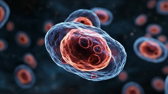 Entamoeba cells inside human body (single-celled parasite that infects the human intestine)