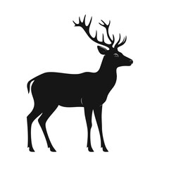 Obraz premium Black silhouette of deer with antlers on white background