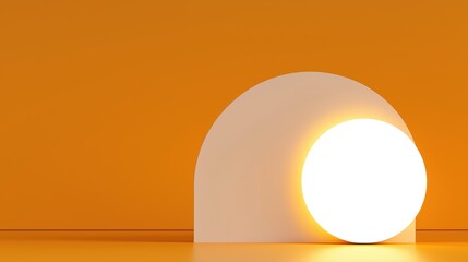 A white circle with a yellow light shining on it.