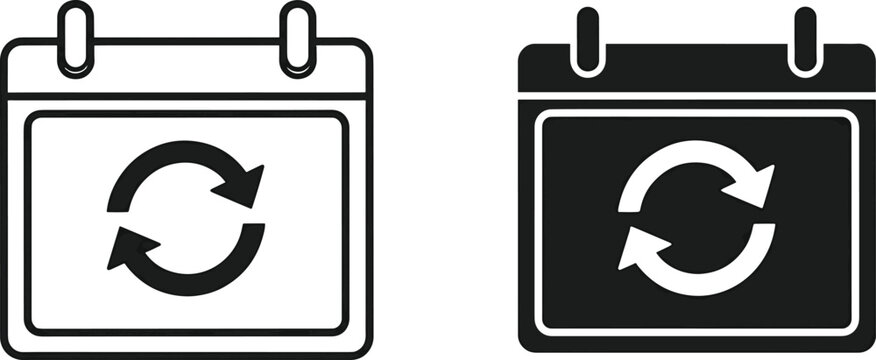 Recurring event calendar icon set with rotation arrows flat design