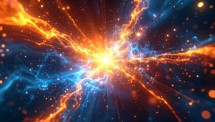 Intense Cosmic Energy Burst with Intertwining Orange and Blue Plasma Trails and Sparks image