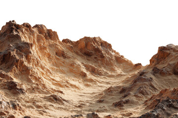 Rocky alien landscape with rugged terrain isolated on transparent background. Rugged mountain terrain with sharp peaks and valleys isolated on white background.