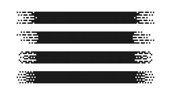 Pixel rectangle header. Pixel gradient title set. Horizontal stripe geometric mosaic banner. Abstract game digital pattern. Web simple title shape. Vector illustration isolated on white background.