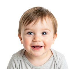 Joyful baby smiling in bright space portrait cheerful vibe isolated on transparent background
