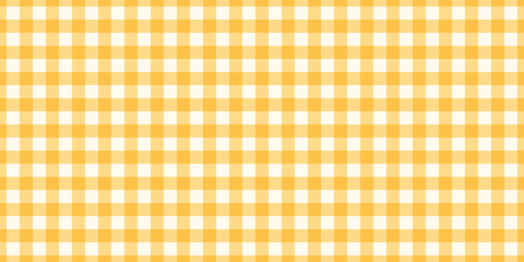 Fototapeta na wymiar Yellow gingham fabric seamless pattern. Cute check plaid. Picnic kitchen tablecloth texture. Gingham square vintage texture. Vector illustration isolated on white background.