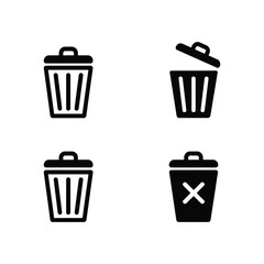 Four different trash can icons with various statuses