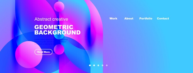 Naklejka premium Abstract background design. Vibrant colors, fluid shapes, website header elements present. Modern aesthetic, clean layout.