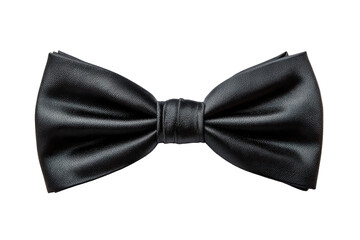 Elegant black textured bow tie isolated on transparent background. Black satin bow tie, formal accessory for men's suits isolated on white background.