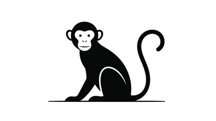 a black monkey sitting down with a tail simple vector graphic silhouette © MDTAHIDURRAHMAN