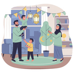Muslim families put up decorations to welcome the fasting month of Ramadan.