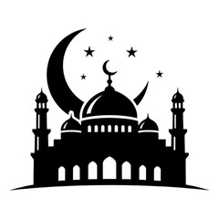 silhouette of a mosque with the symbol of the moon and stars.isolated on a white background.