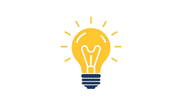 A bright yellow lightbulb icon on a transparent background representing a great idea or inspiration