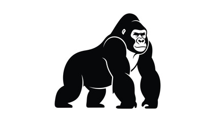 Obraz premium a striking black gorilla silhouette standing powerfully against a white background