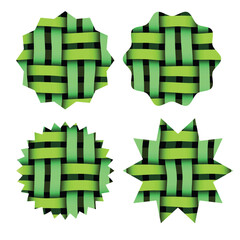 Set of blank wicker starburst icons on white background. Badges and labels various shapes. Vector illustration