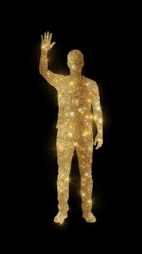 Luxury man waving his hand with golden glitter, alpha channel