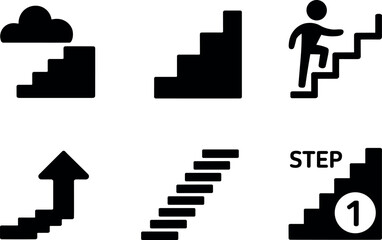 Fototapeta premium Black Silhouette Icons Representing Steps and Progress