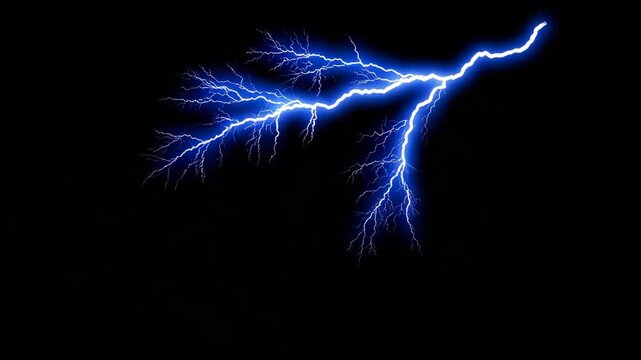 Bright blue lightning bolts crackle across a dark night sky