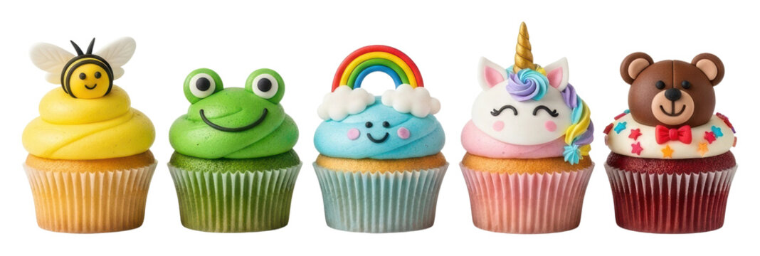Deliciously colorful cupcakes bakery food fun isolated on transparent background
