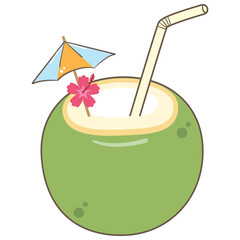 Illustration of Coconut Drink with Umbrella