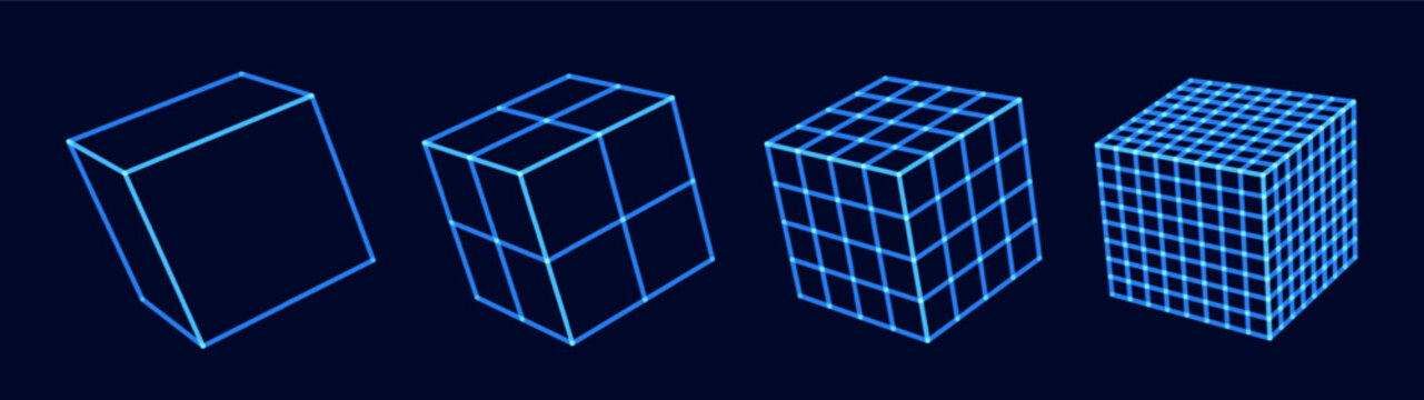 Wireframe Cubes Grid. Connection Structure. Futuristic Digital Technology HUD Hologram Objects. Vector Illustration. 