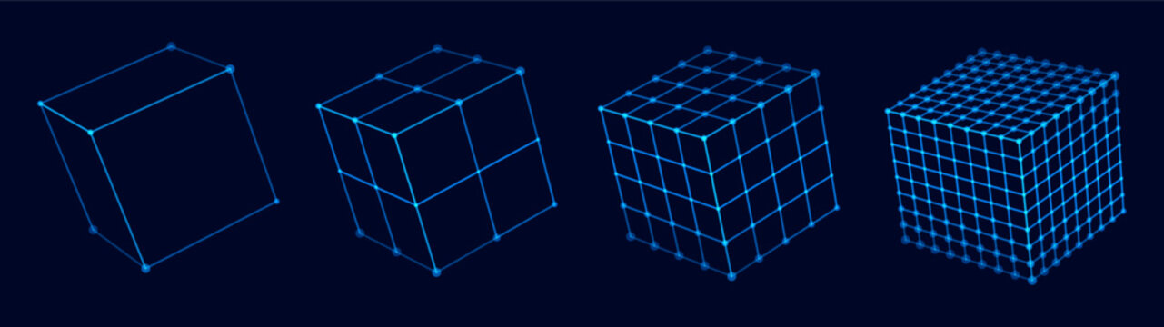 Wireframe Cubes Grid. Connection Structure. Futuristic Digital Technology HUD Hologram Objects. Vector Illustration. 