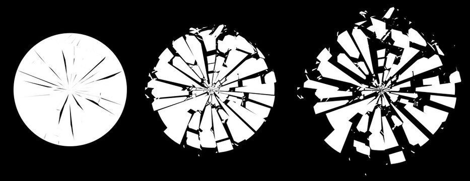 Broken Glass Circles with Cracks. Abstract Comic Book Flash Explosion Blast Radial Lines. Shattered, Fractured and Broken Geometric Circles. Damaged Texture. Vector Illustration.