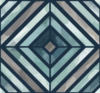 Abstract Geometric Diamond Seamless Pattern in Blue and Green