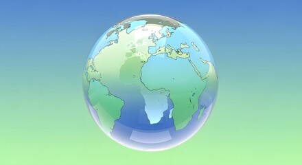 Naklejka premium Translucent bubble globe with green blue and beige continents centered on Europe and Africa transparent