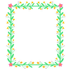 Obraz premium Green Botanical Rectangular Frame with Pink Corner Flowers and Yellow Buds
