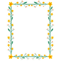Obraz premium Rectangular Spring Floral Frame with Yellow Flowers and Green Leaves