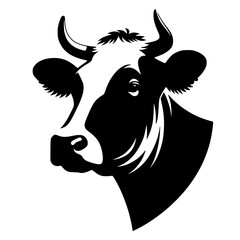 Cow Head Silhouette: A striking silhouette of a cow head, rendered in bold black and white, showcases the iconic form and features of this farm animal.