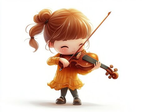 Chibi style character enthusiastically playing the violin showcasing their musical talent and passion  The elegant stance and focused expression add to the captivating performance