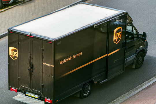 UPS United Parcel Service parcel shipment vehicle in residential area 29 08 2025 Poland Europe