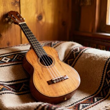 small charango resting on woven textile inside andean folk music room video orbit