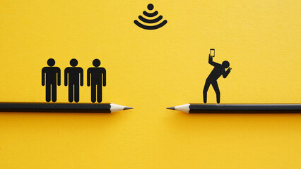 Digital Divide Concept Showing Unequal Online Access and Connectivity, Technology Gap and Social...