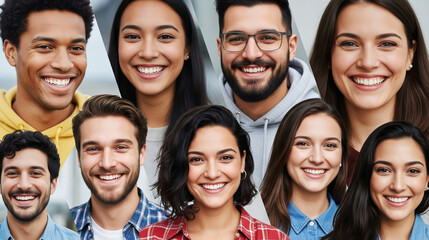 Collage of Happy Faces: Diverse Young Adults Smiling Confidently