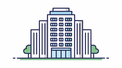 Obraz premium Modern office building with green spaces isolated on white background, Vector