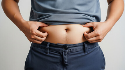 Close-up of Overweight Person Pinching Excess Belly Fat