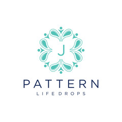Letter J, liquid drops, decorative pattern, logo symbol, vector icon
