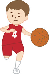 バスケットボールの試合でドリブルをする男の子